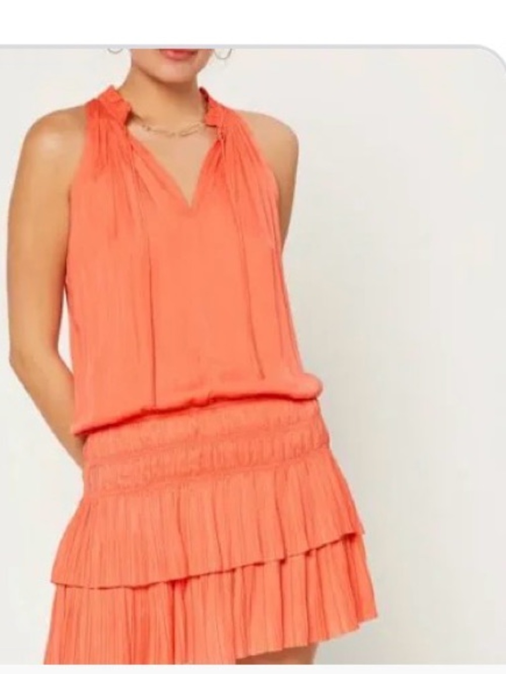 Current Air Coral Pleated Halter-Style Dress